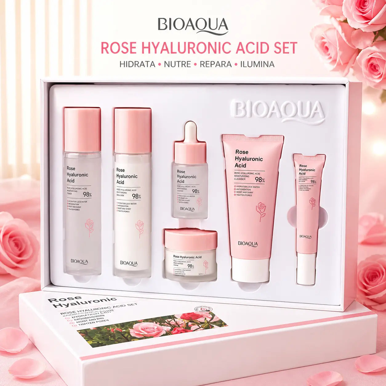 BIOAQUA SET ROSE HYALURONIC ACID Hidrata, nutre, repara, ilumina!